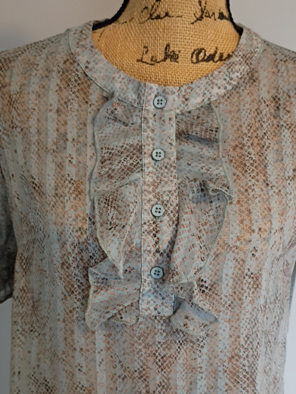 CAbi Neutral Snake-Print Ruffle Front Blouse - Picture 2 of 5